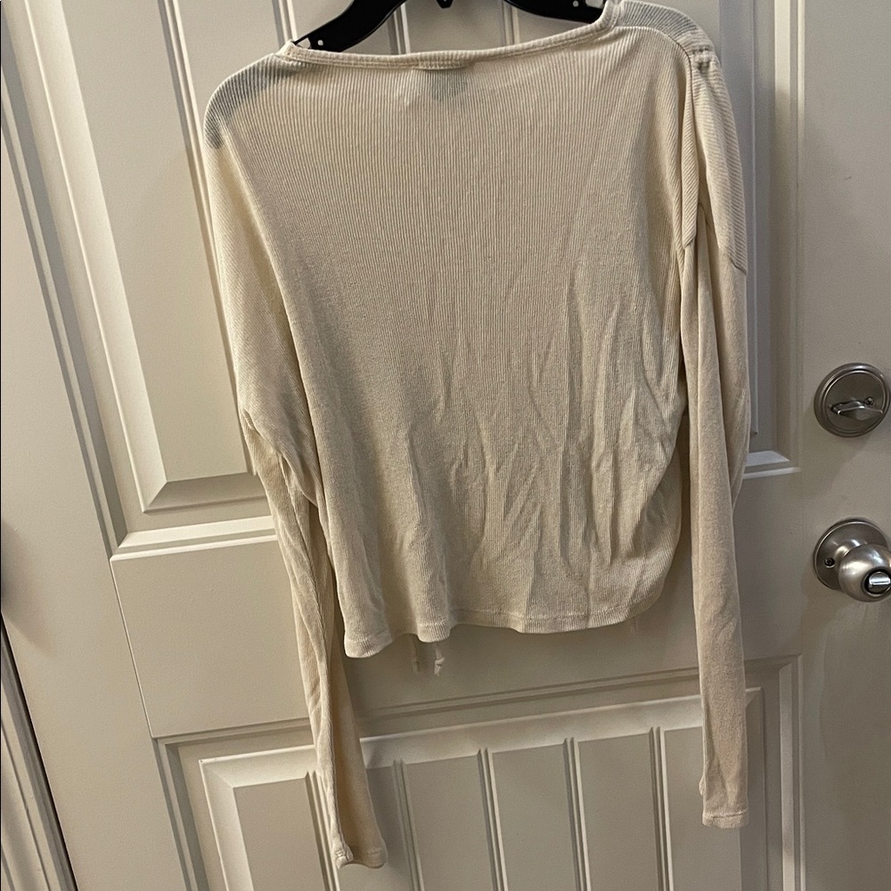 Princess Polly Cream Ruched Drawstring Long Sleeve Crop Top - Picture 4 of 4